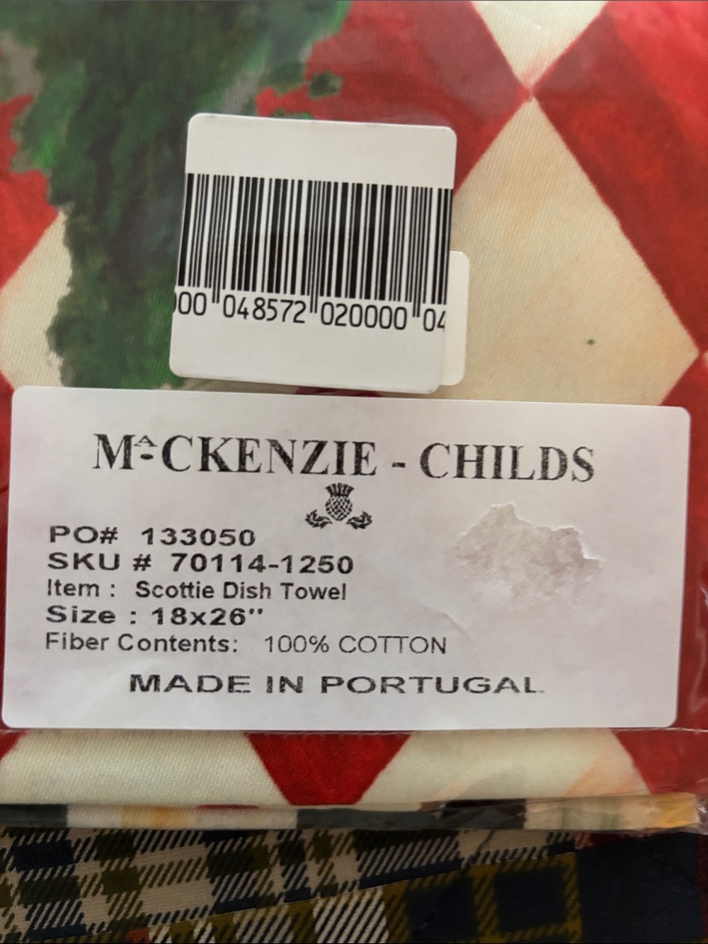 MacKenzie-Childs Black Scottie Dog Holiday Towel - Red, Green, Gold - Picture 6 of 7